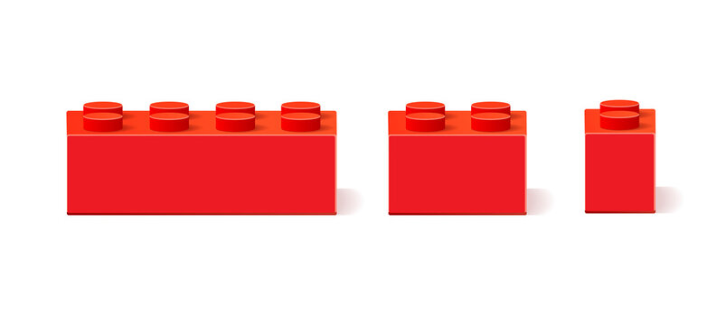 Set of realistic vector constructor details in red on a white background. Parts of different lengths with editable objects