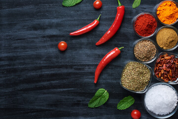 Selection of spices and vegetables.