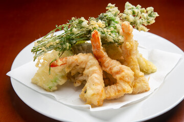 Typical Japanese food prawns in tempura