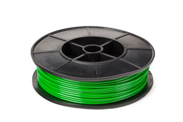 Green filament 3d printer isolated on white background