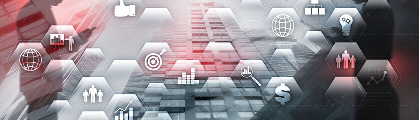 Business finance concept. Application icons ERP Enterprise resources plananing.