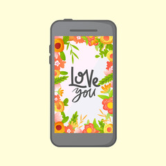 Smartphone screen with floral frame and text.