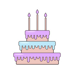 Cake vector line icon. Birthday cake outline illustration. Cake with candles.