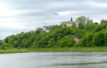 Panorama of Bug River and Castle Hill in Drohiczyn one of the oldest town in Poland, Europe