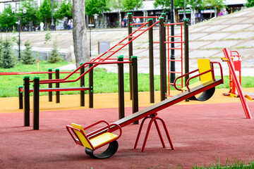 nobody healthy lifestyle scene playground with modern sports equipment and swings