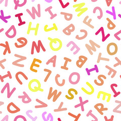 Uppercase English letters seamless pattern. Print on baby fabric, bed. Vector stock illustration eps 10.