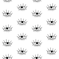 Vector seamless pattern of hand drawn doodle sketch black eye isolated on white background