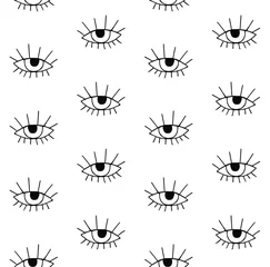 Foto op Plexiglas Ogen Vector naadloze patroon van hand getrokken doodle schets blauw oog geïsoleerd op een witte achtergrond