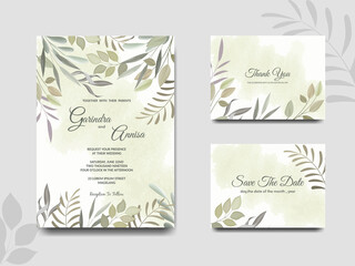 Obraz na płótnie Canvas Elegant wedding invitations card template with floral and leaves Premium Vector