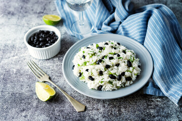 Black bean cilantro lime rice in a plate