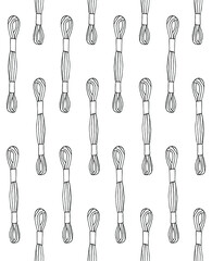 Vector seamless pattern of hand drawn sketch doodle embroidery floss threads isolated on white background