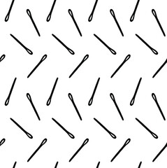 Vector seamless pattern of black hand drawn doodle sketch sew embroidery needle isolated on white background
