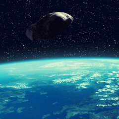 Asteroid flying above the earth. Elements of this image furnished by NASA.