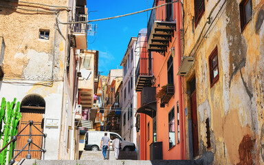 Fototapeta na wymiar Cozy street in Monreale town Sicily reflex