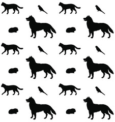 Obraz premium Vector seamless pattern of black sketch pets animals silhouette isolated on white background