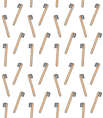 Vector seamless pattern of colored hand drawn doodle sketch eco friendly bamboo tooth brush isolated on white background