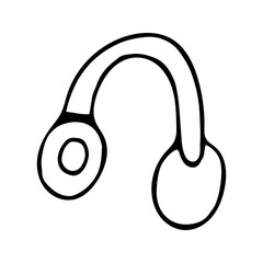 Single element of headphones in musical doodle set. Hand drawn vector illustration for cards, posters, stickers and professional design.