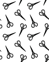 Vector seamless pattern of black hand drawn doodle sketch scissors silhouette isolated on white background