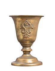Antique bronze vase with scratches and shabby, isolated on a white background, for home decor.