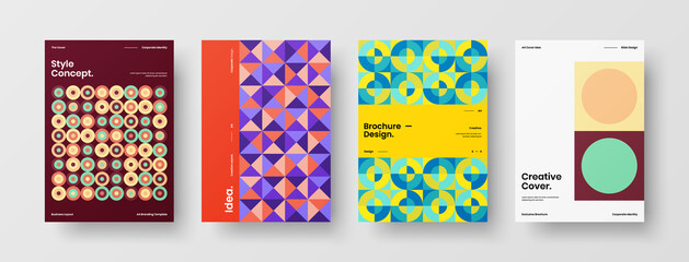 Company identity brochure template collection. Business presentation vector A4 vertical orientation front page mock up set. Corporate report cover abstract geometric illustration design layout bundle.