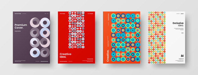 Company identity brochure template collection. Business presentation vector A4 vertical orientation front page mock up set. Corporate report cover abstract geometric illustration design layout bundle.