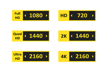 Fototapeta premium Hd, 2k and 4k set icon in simple flat. Vector isolated illustration.