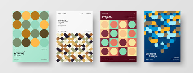 Company identity brochure template collection. Business presentation vector A4 vertical orientation front page mock up set. Corporate report cover abstract geometric illustration design layout bundle.