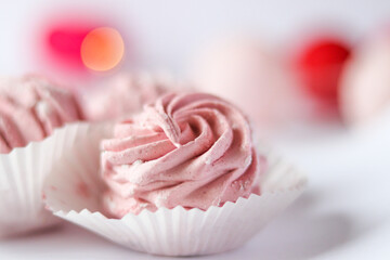 A closeup of a pink homemade dessert  Zephyr or Marshmallow