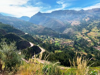 Fototapeta na wymiar a picturesque landscape in Peru with views of the mountains and the village