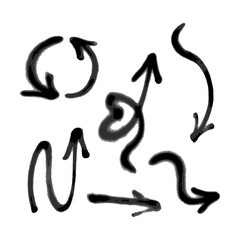 Collection of vector grunge spray paint hand drawn ink arrows. Graphic sketchy elements