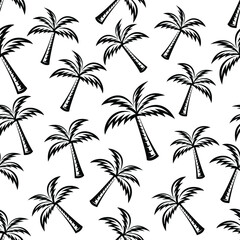 pattern seamless of palm tree in style vintage, retro, engraved. - vector illustrations