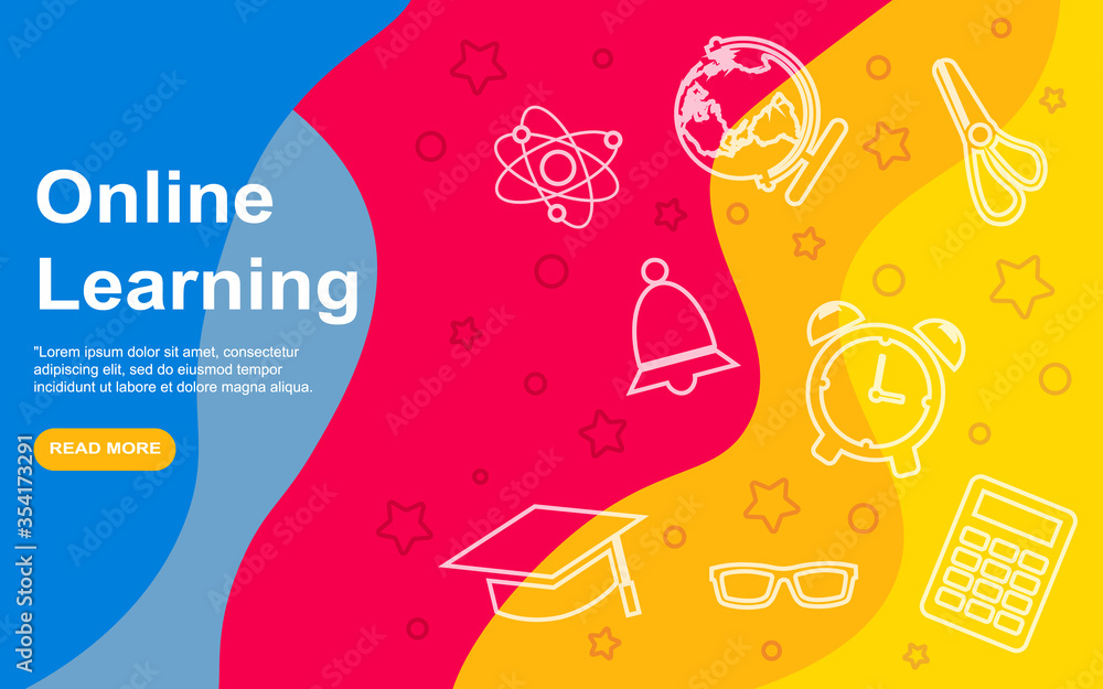Poster landing page template of online education. modern flat design concept of web page design for website