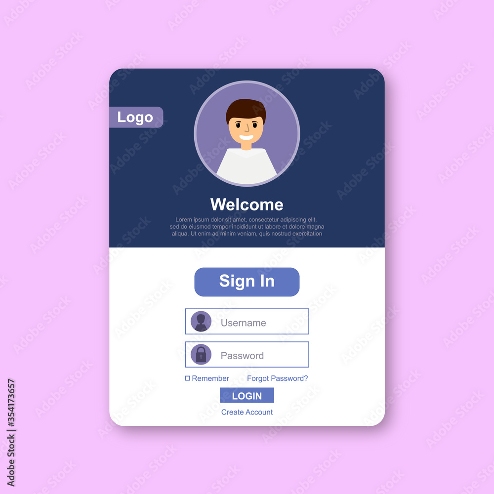 Poster concept sign in page. desktop computer with login form and sign in button for web page, data protect