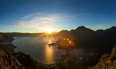 Sunrise Landscape at Mayan Nose, an aerial view of the sunrise on Lake Atitlán