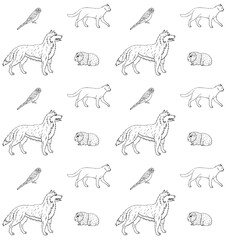 Vector seamless pattern of hand drawn doodle sketch pets animals isolated on white background