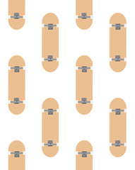 Vector seamless pattern of flat cartoon colored skateboard isolated on white background
