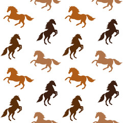 Vector seamless pattern of different color horses silhouette set isolated on white background