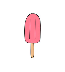 Vector hand drawn doodle sketch colored pink fruit ice cream isolated on white background