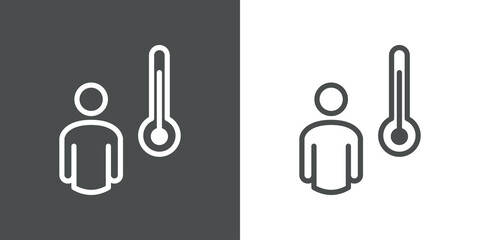 Icono plano lineal hombre con termómetro en fondo gris y fondo blanco