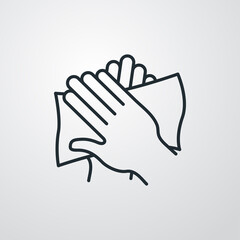 Obraz premium Higiene de manos. Icono plano lineal lavarse las manos con toalla húmeda en fondo gris