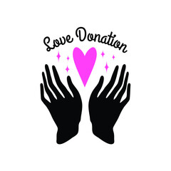 Love donation cooperation love sign. Concept of charity and donation. Give and share your love to people. Hands holding a heart symbol.