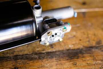 Different mechanical tools for auto service and car and truck repair. Old motor capital repair. Car service concept