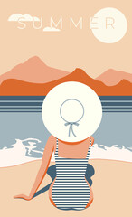 Woman in a swimsuit on the beach. Summar
