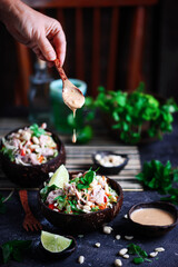 Vietnamese salad with cabbage and  pulled pork..
