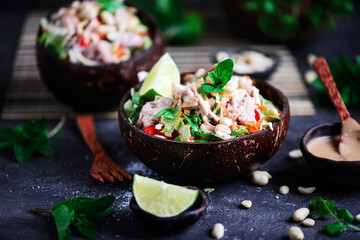 Vietnamese salad with cabbage and  pulled pork..
