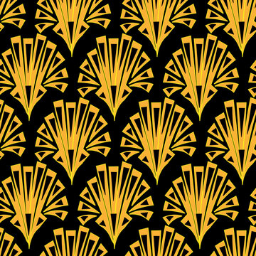 Art deco shell shapes ornament seamless vector pattern. Surface print design for fabrics, stationery, scrapbook paper, and pacaging.