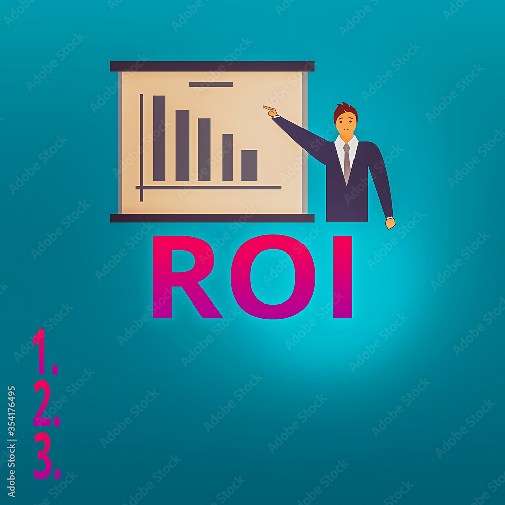Poster conceptual hand writing showing roi. concept meaning performance measure used to evaluate the effici