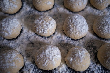 Dough balls with flour to preparing pide or pita bread, turkish pizza