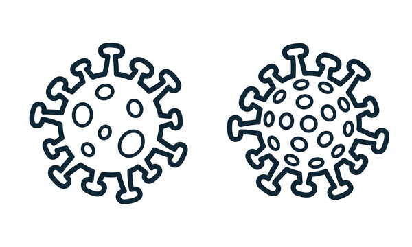 Coronavirus 2019-nCoV vector illustration monochrome black line silhouettes set - concept of Covid-19 disease and corona virus news and logos about lockdown or quarantine.