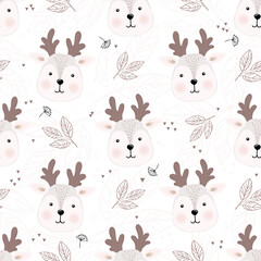 Seamless pattern cute fawn face, children's print on clothes.Vector illustration